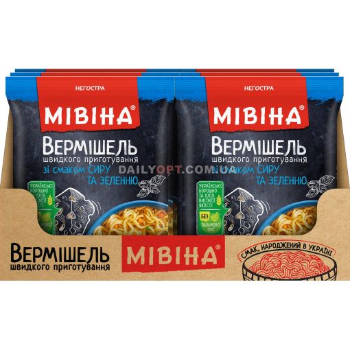 Вермішель МІВІНА Сир та Зелень негостра 59,2 г х 24 шт