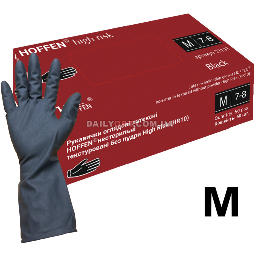 Латексные перчатки черные HOFFEN High Risk M