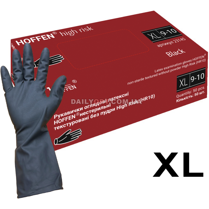 HK❶ Латексні рукавички чорні HOFFEN High Risk XL Гуртом зі Складу