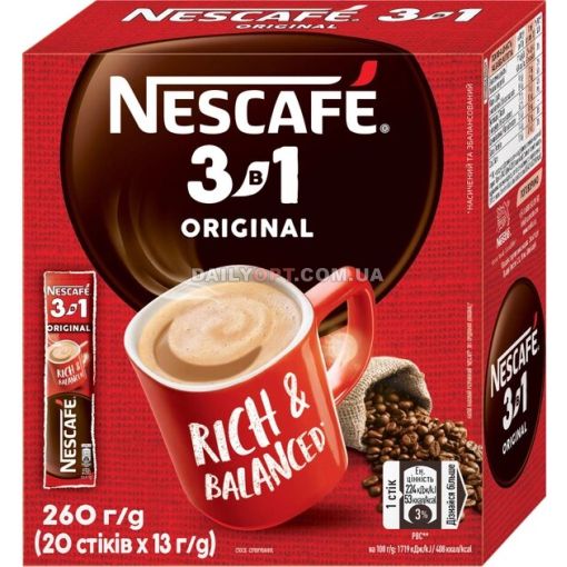 Кофейный напиток Nescafe 3 в 1 Original 20 х 13 г